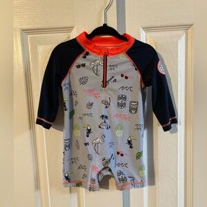 Baby Gap Boys 1 Piece Swimsuit/Rashguard With Fun Summer Print 0-6 Months